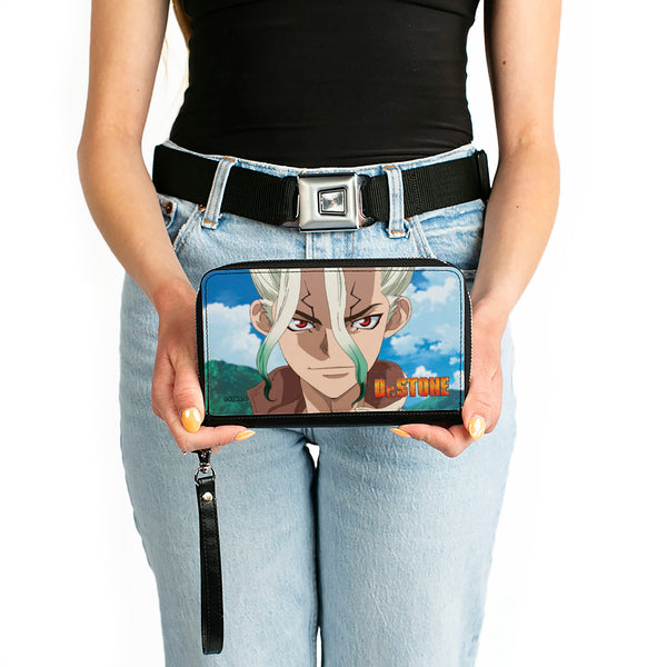 Buckle-Down PU Zip Around Wallet Rectangle - DR. STONE Senku Ishigami New World Map Pose And Title Logo