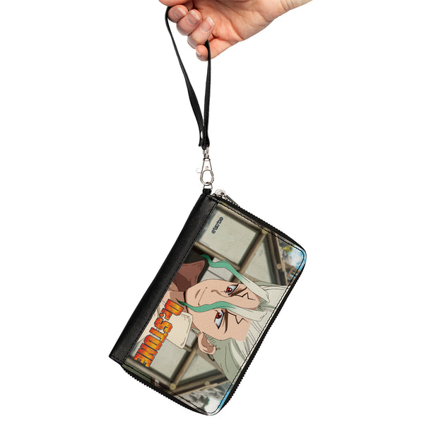 Buckle-Down PU Zip Around Wallet Rectangle - DR. STONE Senku Ishigami Eyes Of Science Pose And Title Logo