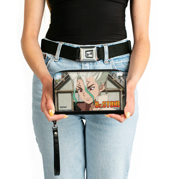 Buckle-Down PU Zip Around Wallet Rectangle - DR. STONE Senku Ishigami Eyes Of Science Pose And Title Logo