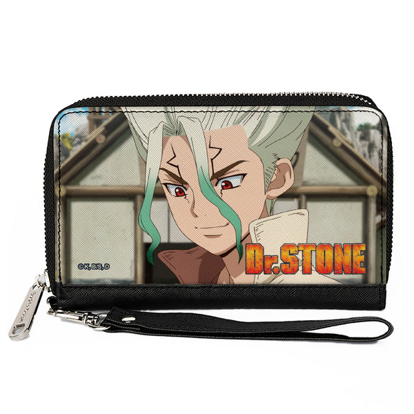 Buckle-Down PU Zip Around Wallet Rectangle - DR. STONE Senku Ishigami Eyes of Science Pose and Title Logo