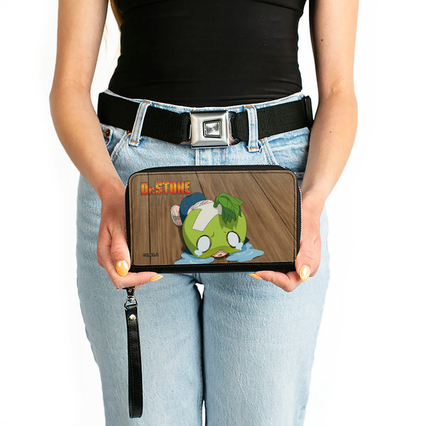 Buckle-Down PU Zip Around Wallet Rectangle - DR. STONE Suika Crying Pose And Title Logo Browns