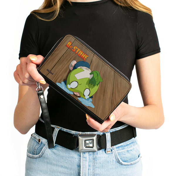 Buckle-Down PU Zip Around Wallet Rectangle - DR. STONE Suika Crying Pose And Title Logo Browns