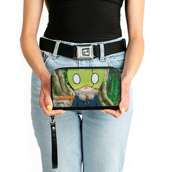 Buckle-Down PU Zip Around Wallet Rectangle - DR. STONE Suika Forest Pose And Title Logo