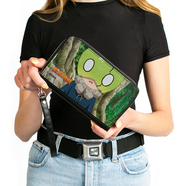 Buckle-Down PU Zip Around Wallet Rectangle - DR. STONE Suika Forest Pose And Title Logo