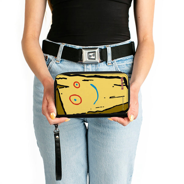 Buckle-Down PU Zip Around Wallet Rectangle - Ed Edd N Eddy Plank Smiling Face CLOSE-UP Yellow