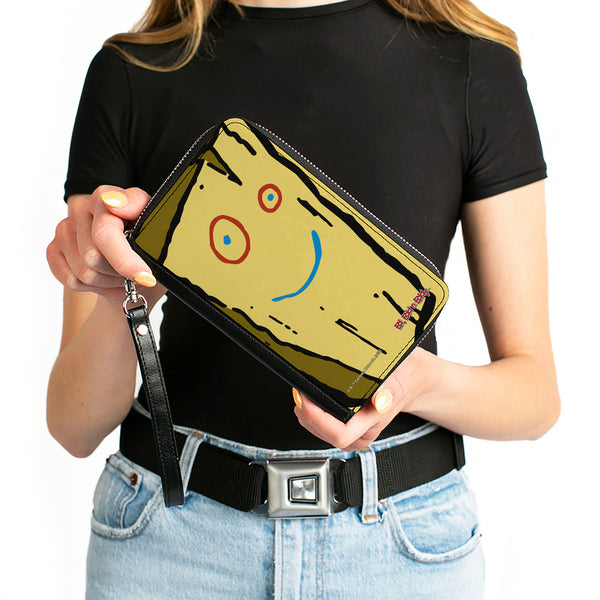Buckle-Down PU Zip Around Wallet Rectangle - Ed Edd N Eddy Plank Smiling Face CLOSE-UP Yellow