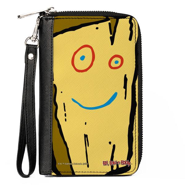 Buckle-Down PU Zip Around Wallet Rectangle - Ed Edd n Eddy Plank Smiling Face CLOSE-UP Yellow