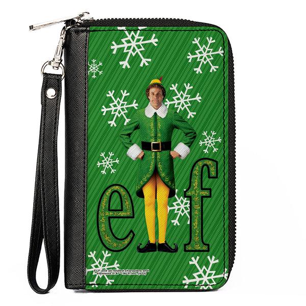 Buckle-Down PU Zip Around Wallet Rectangle - Elf Buddy the Elf Logo Pose Snowflakes Greens/White