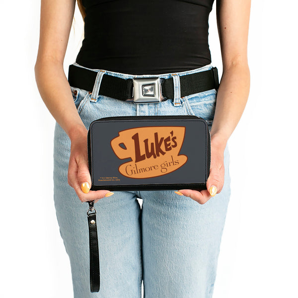 Buckle-Down PU Zip Around Wallet Rectangle - GILMORE GIRLS LUKE'S Coffee Cup Icon Gray/Browns