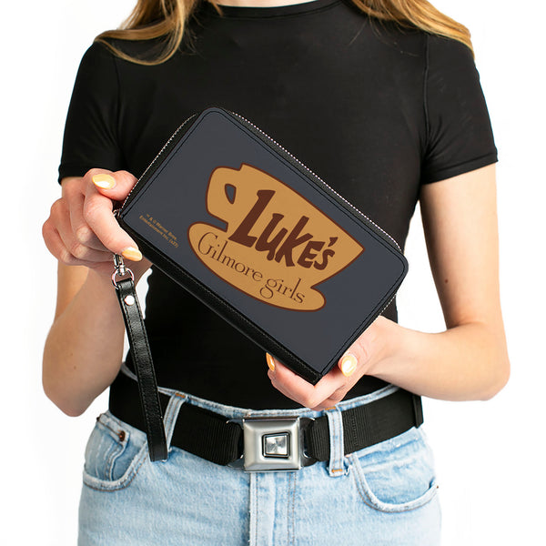 Buckle-Down PU Zip Around Wallet Rectangle - GILMORE GIRLS LUKE'S Coffee Cup Icon Gray/Browns