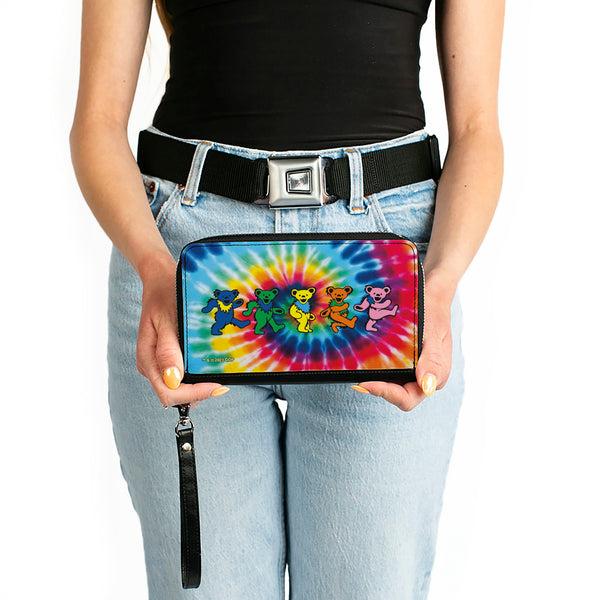 Buckle-Down PU Zip Around Wallet Rectangle - Grateful Dead Dancing Bears Swirl Tie Dye Multi Color