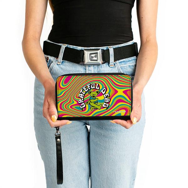 Buckle-Down PU Zip Around Wallet Rectangle - GRATEFUL DEAD Dancing Bear Icon Swirl Multi Color/White/Black