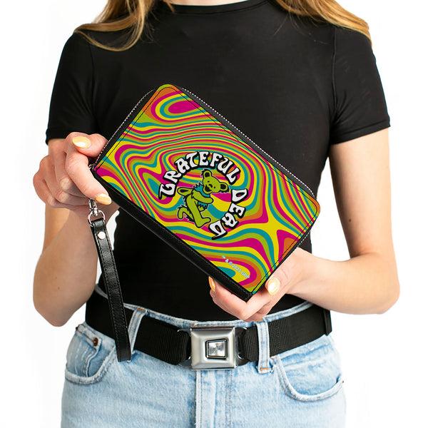 Buckle-Down PU Zip Around Wallet Rectangle - GRATEFUL DEAD Dancing Bear Icon Swirl Multi Color/White/Black