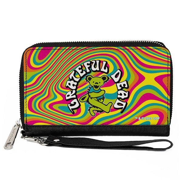 Buckle-Down PU Zip Around Wallet Rectangle - GRATEFUL DEAD Dancing Bear Icon Swirl Multi Color/White/Black