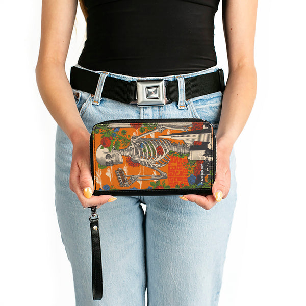 Buckle-Down PU Zip Around Wallet Rectangle - Grateful Dead Dave's Picks Skull And Roses Cover Orange