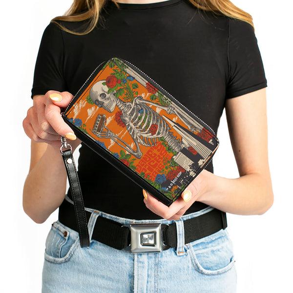 Buckle-Down PU Zip Around Wallet Rectangle - Grateful Dead Dave's Picks Skull And Roses Cover Orange