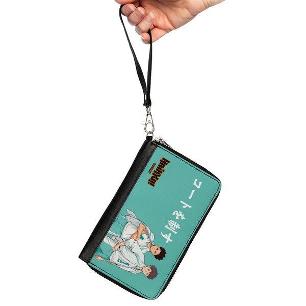 Buckle-Down PU Zip Around Wallet Rectangle - HAIKYU Aoba Johsai High Ikawa And Iwaizumi Pose Turquoise