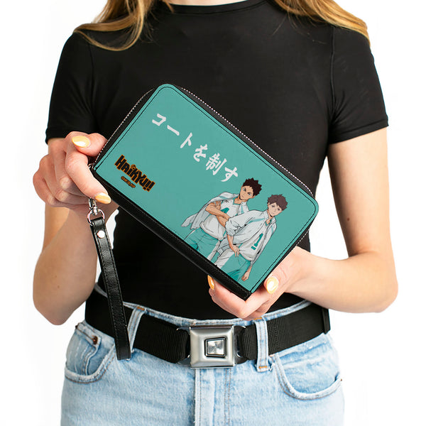 Buckle-Down PU Zip Around Wallet Rectangle - HAIKYU Aoba Johsai High Ikawa And Iwaizumi Pose Turquoise