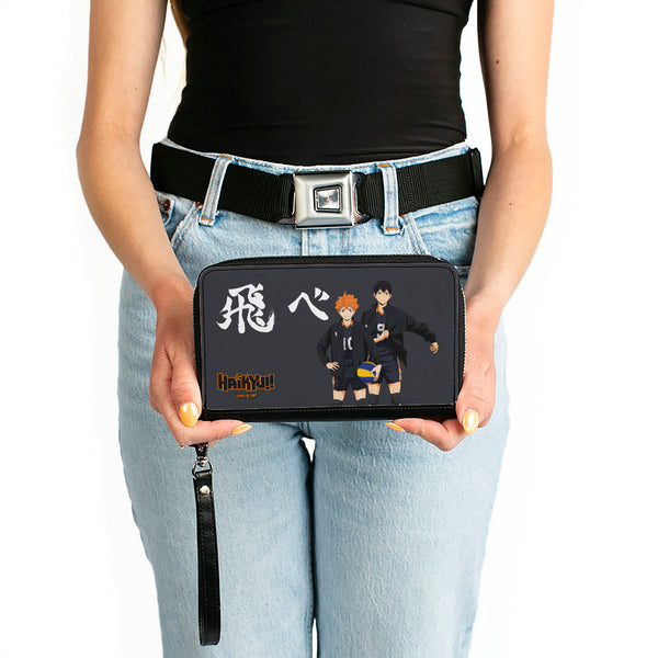Buckle-Down PU Zip Around Wallet Rectangle - HAIKYU Karasuno High Hinata And Kageyama Pose Black
