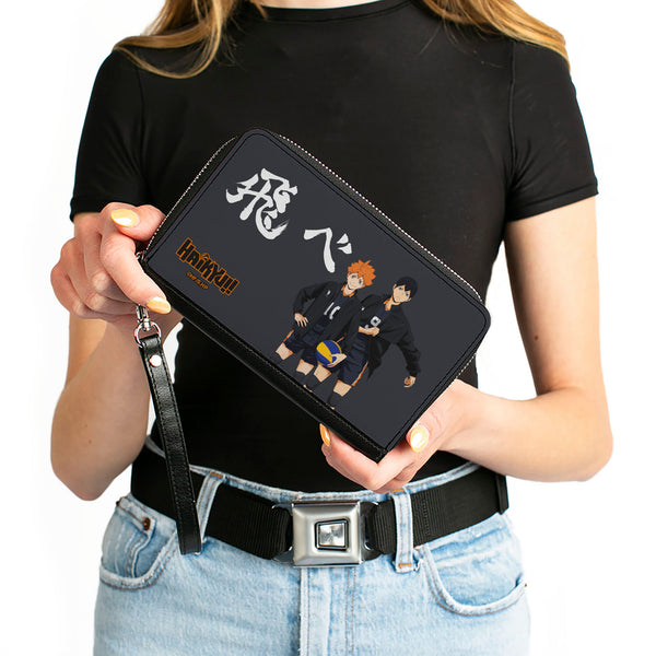 Buckle-Down PU Zip Around Wallet Rectangle - HAIKYU Karasuno High Hinata And Kageyama Pose Black