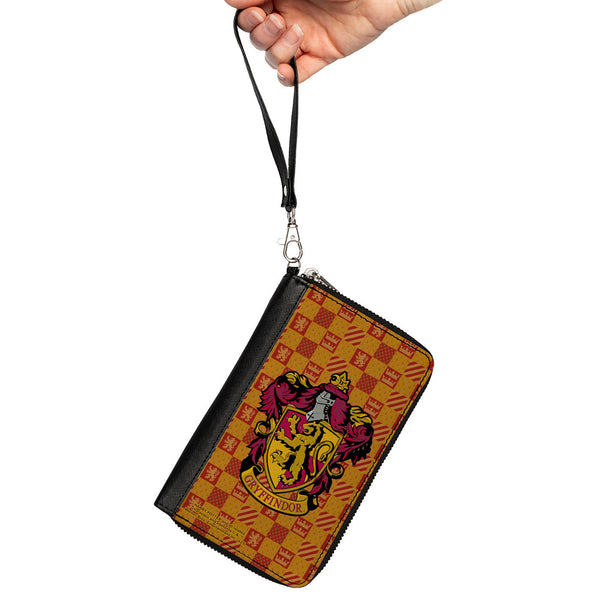 Buckle-Down PU Zip Around Wallet Rectangle - Harry Potter GRYFFINDOR Crest/Heraldry Checkers Golds/Reds
