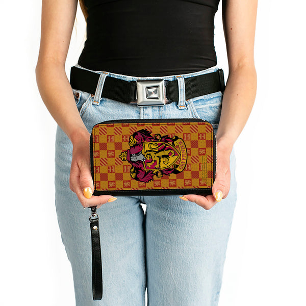 Buckle-Down PU Zip Around Wallet Rectangle - Harry Potter GRYFFINDOR Crest/Heraldry Checkers Golds/Reds