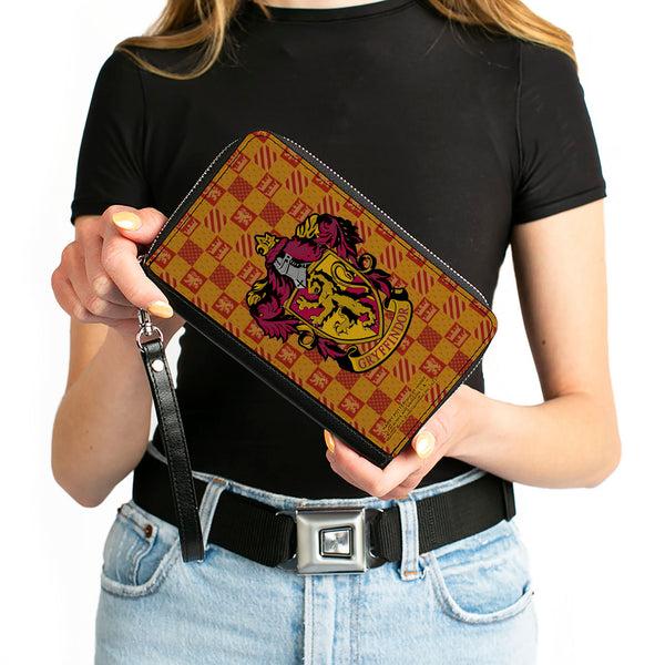 Buckle-Down PU Zip Around Wallet Rectangle - Harry Potter GRYFFINDOR Crest/Heraldry Checkers Golds/Reds