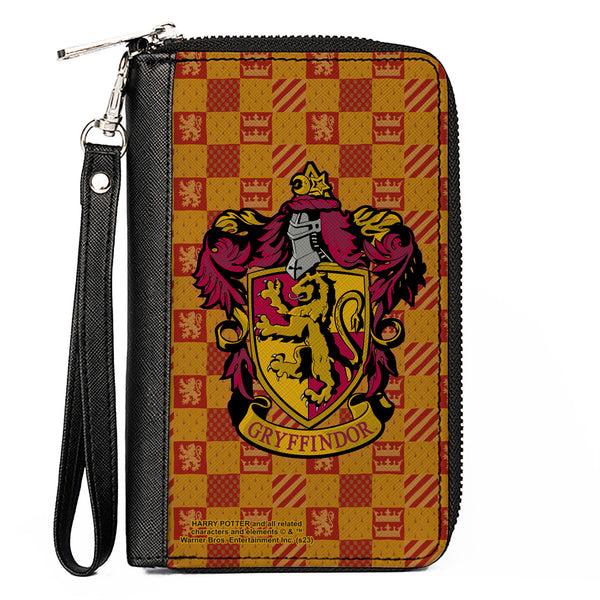 Buckle-Down PU Zip Around Wallet Rectangle - Harry Potter GRYFFINDOR Crest/Heraldry Checkers Golds/Reds