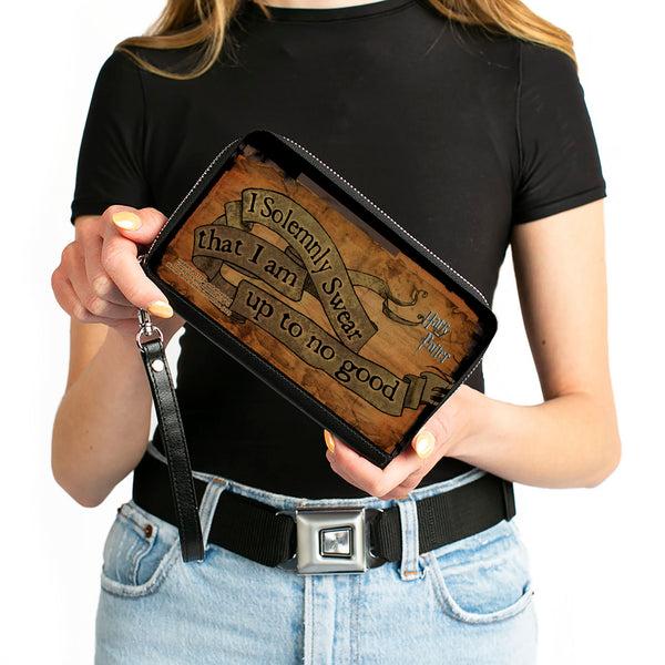 Buckle-Down PU Zip Around Wallet Rectangle - Harry Potter I SOLEMNLY SWEAR THAT I AM UP TO NO GOOD Banner Tan/Black