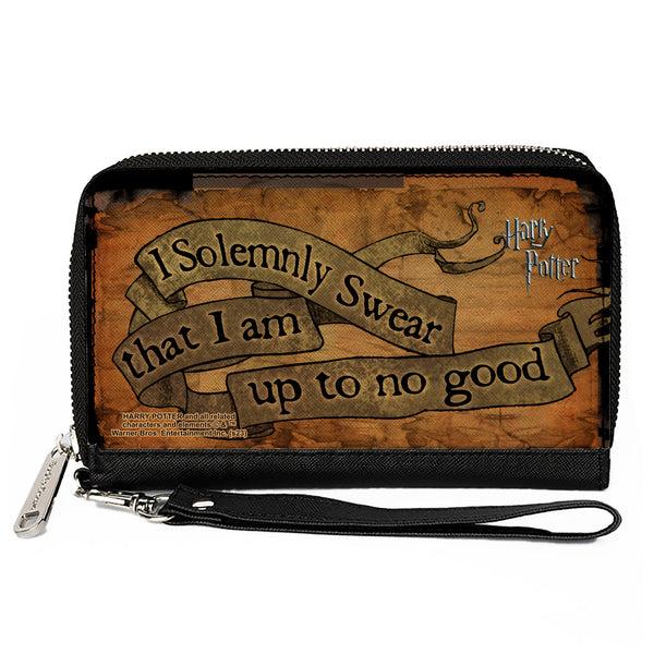 Buckle-Down PU Zip Around Wallet Rectangle - Harry Potter I SOLEMNLY SWEAR THAT I AM UP TO NO GOOD Banner Tan/Black