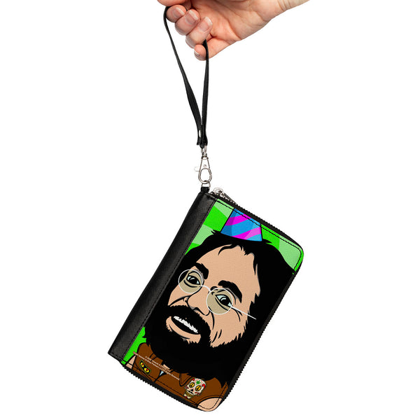 Buckle-Down PU Zip Around Wallet Rectangle - Homies In Dreamland Chong Party Hat Pose Green