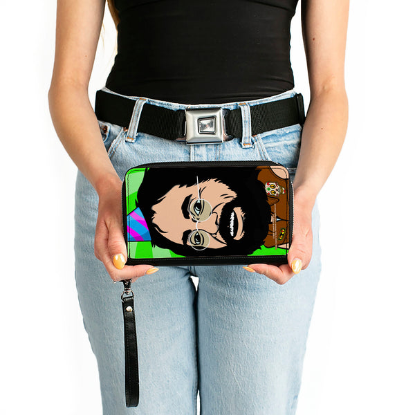 Buckle-Down PU Zip Around Wallet Rectangle - Homies In Dreamland Chong Party Hat Pose Green