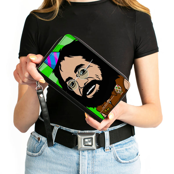Buckle-Down PU Zip Around Wallet Rectangle - Homies In Dreamland Chong Party Hat Pose Green