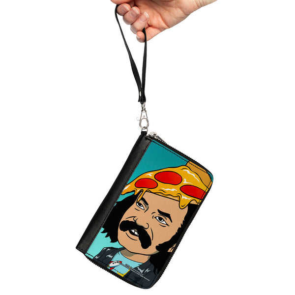 Buckle-Down PU Zip Around Wallet Rectangle - Homies In Dreamland Cheech Pizza Head Pose Blue