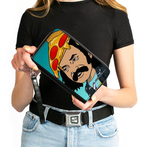 Buckle-Down PU Zip Around Wallet Rectangle - Homies In Dreamland Cheech Pizza Head Pose Blue