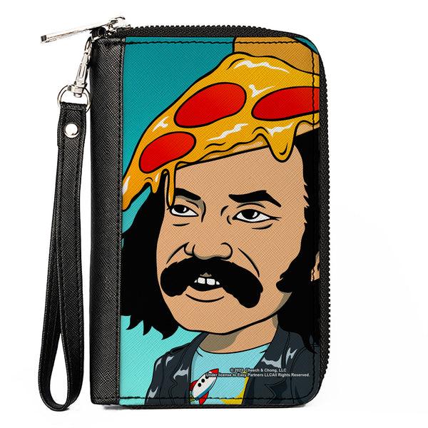 Buckle-Down PU Zip Around Wallet Rectangle - Homies in Dreamland Cheech Pizza Head Pose Blue