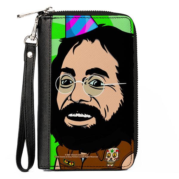 Buckle-Down PU Zip Around Wallet Rectangle - Homies in Dreamland Chong Party Hat Pose Green