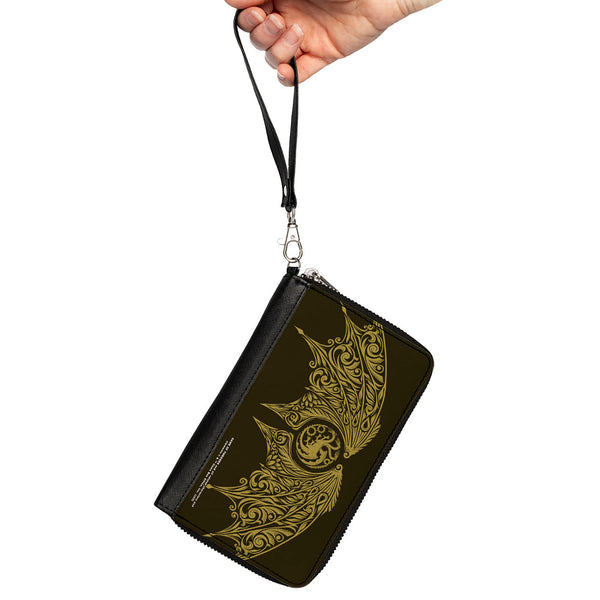 Buckle-Down PU Zip Around Wallet Rectangle - House Of The Dragon Icon And Wings Black Yellow