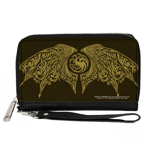 Buckle-Down PU Zip Around Wallet Rectangle - House of the Dragon Icon and Wings Black Yellow