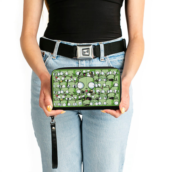 Buckle-Down PU Zip Around Wallet Rectangle - Invader Zim GIR Poses Stacked Greens