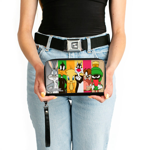 Buckle-Down PU Zip Around Wallet Rectangle - Looney Tunes 6-Classic Character Blocks Multi Color