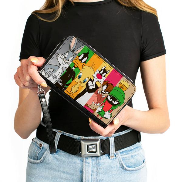 Buckle-Down PU Zip Around Wallet Rectangle - Looney Tunes 6-Classic Character Blocks Multi Color
