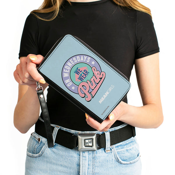Buckle-Down PU Zip Around Wallet Rectangle - Mean Girls ON WEDNESDAYS WE WEAR PINK Icon Blues/Pinks