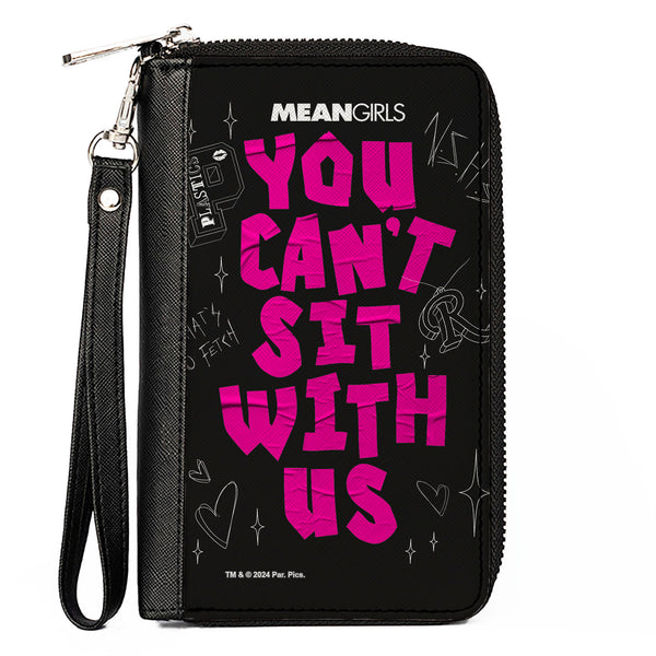 Buckle-Down PU Zip Around Wallet Rectangle - Mean Girls YOU CAN'T SIT WITH US Doodles Black/Pink