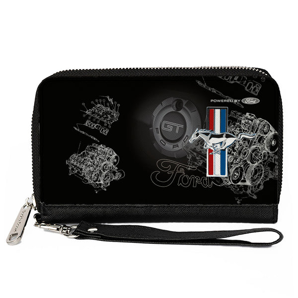 Buckle-Down PU Zip Around Wallet Rectangle - Mustang Tri-Bar Stripe/GT Motor Blueprint