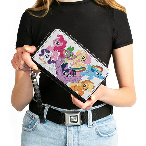 Buckle-Down PU Zip Around Wallet Rectangle - My Little Pony Mane Six And Spike Action Poses Group White