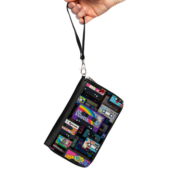 Buckle-Down PU Zip Around Wallet Rectangle - Nick 90's Rewind Mash Up Cassette Tapes Collage Black