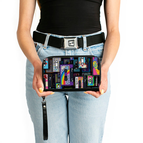 Buckle-Down PU Zip Around Wallet Rectangle - Nick 90's Rewind Mash Up Cassette Tapes Collage Black