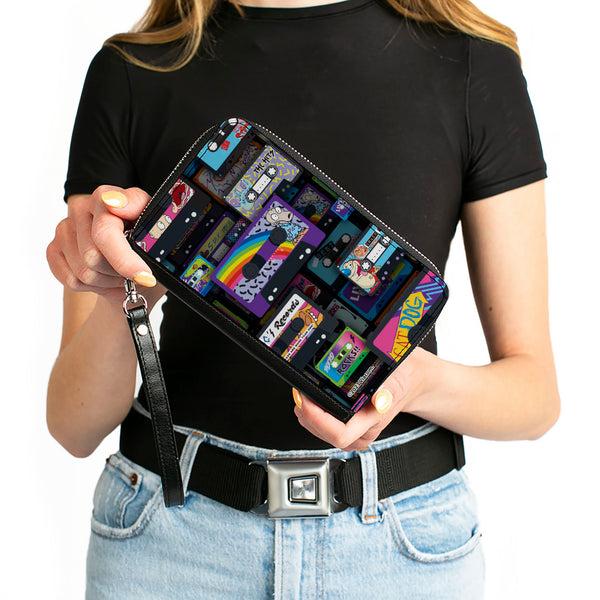 Buckle-Down PU Zip Around Wallet Rectangle - Nick 90's Rewind Mash Up Cassette Tapes Collage Black