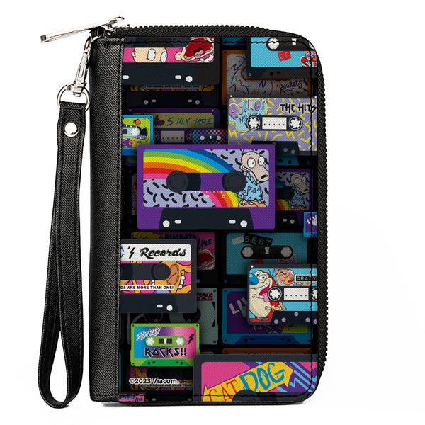 Buckle-Down PU Zip Around Wallet Rectangle - Nick 90's Rewind Mash Up Cassette Tapes Collage Black